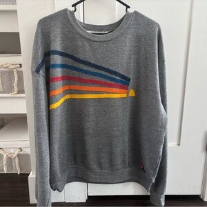 Aviator Nation Gray Sweater with Multicolor Stripes